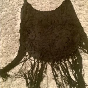 Chic Luxe Bohemian black lace/croquet with black fringe